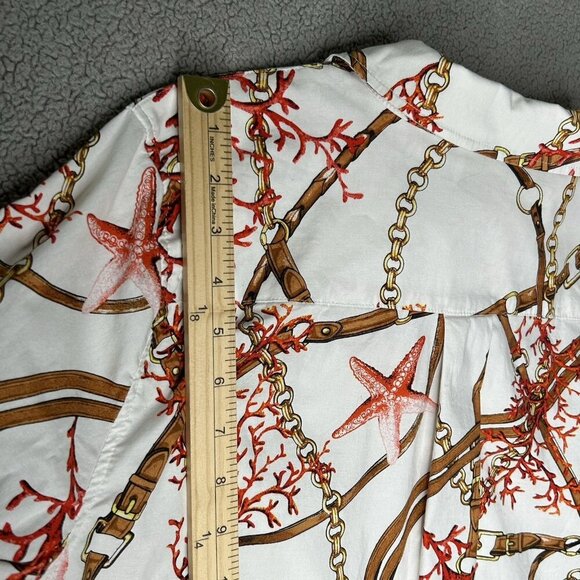 Susan Graver Top 14 Equestrian Chain Print Coastal Starfish Stretch Button Front - Picture 11 of 12